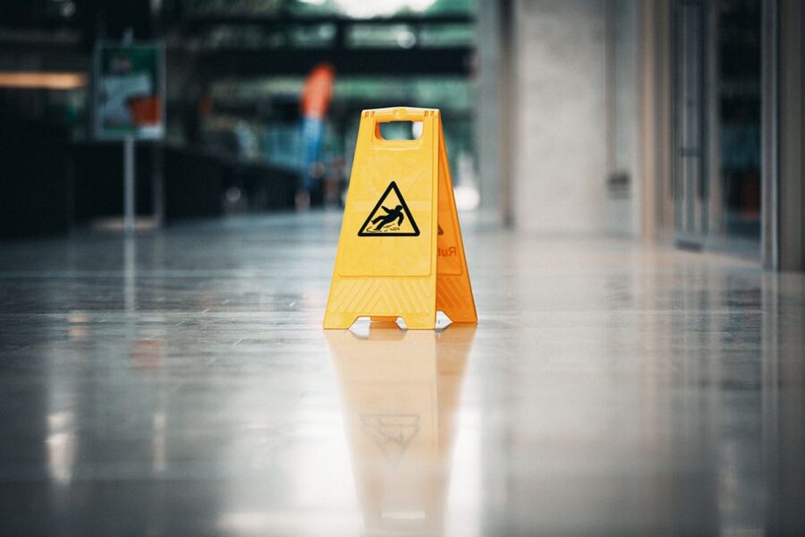 wet floor sign at an office in San Jose, CA to prevent a workplace fall